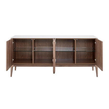 Euro Style - Haldis 71inW Sideboard, White Ceramic Glass/Walnut - 39042-WHT view 2
