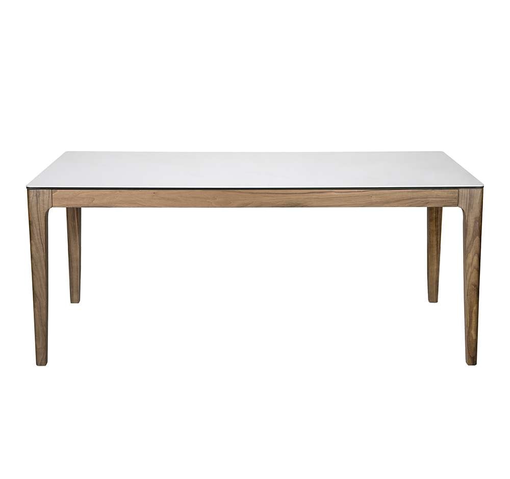 Euro Style - Haldis 71in Rectangle Table in White Ceramic Glass and Walnut - 38938WHT-KIT veiw 1