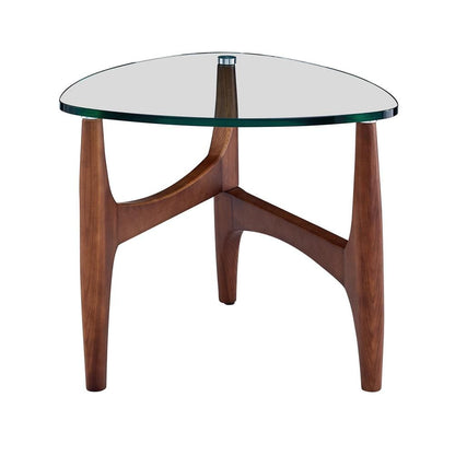 Euro Style - Ledell 24inW Side Table, Clear Glass/Walnut - 38958CLR-KIT veiw 1