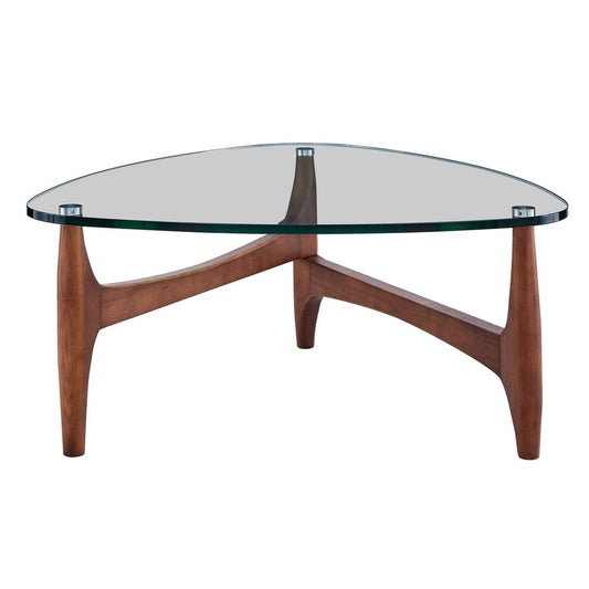 Euro Style - Ledell 36inW Coffee Table, Clear Glass/Walnut - 38962CLR-KIT veiw 1