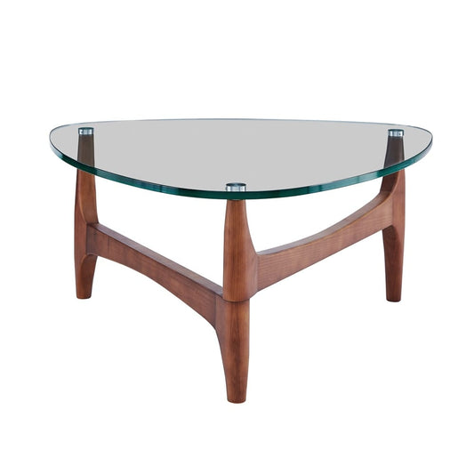 Euro Style - Ledell 36inW Coffee Table, Clear Glass/Walnut - 38962CLR-KIT veiw 2