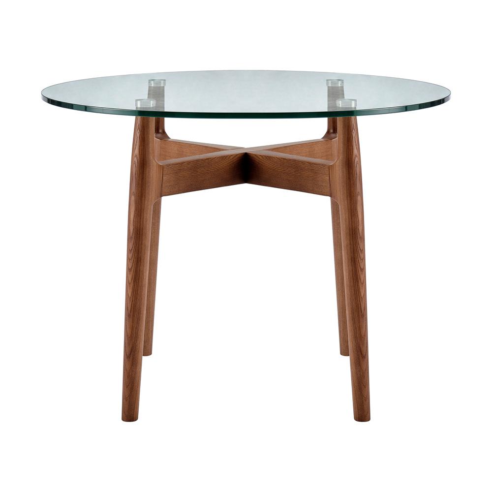 Euro Style - Ledell 42inW Round Bistro Table, Glass/Walnut - 38965CLR-KIT veiw 1