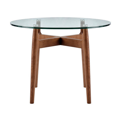 Euro Style - Ledell 42inW Round Bistro Table, Glass/Walnut - 38965CLR-KIT veiw 1