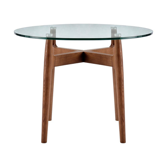 Euro Style - Ledell 42inW Round Bistro Table, Glass/Walnut - 38965CLR-KIT veiw 1
