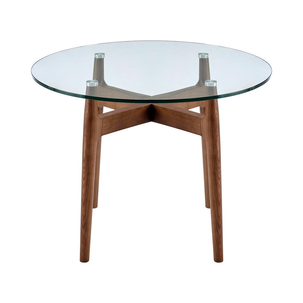 Euro Style - Ledell 42inW Round Bistro Table, Glass/Walnut - 38965CLR-KIT veiw 2