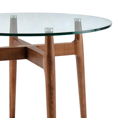 Euro Style - Ledell 42inW Round Bistro Table, Glass/Walnut - 38965CLR-KIT veiw 4