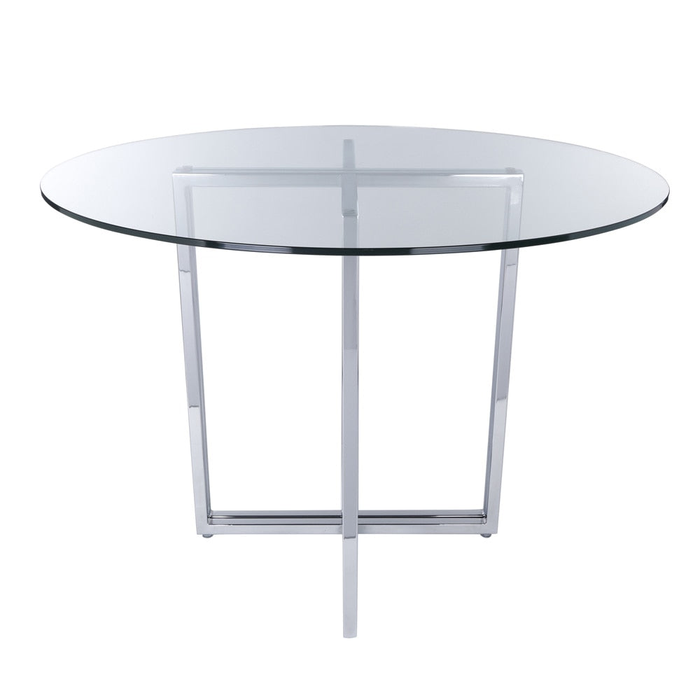 Euro Style - Legend 36in Round Table, Clear Tempered Glass/Chromed Steel Base - 81136CHRM-KIT veiw 1