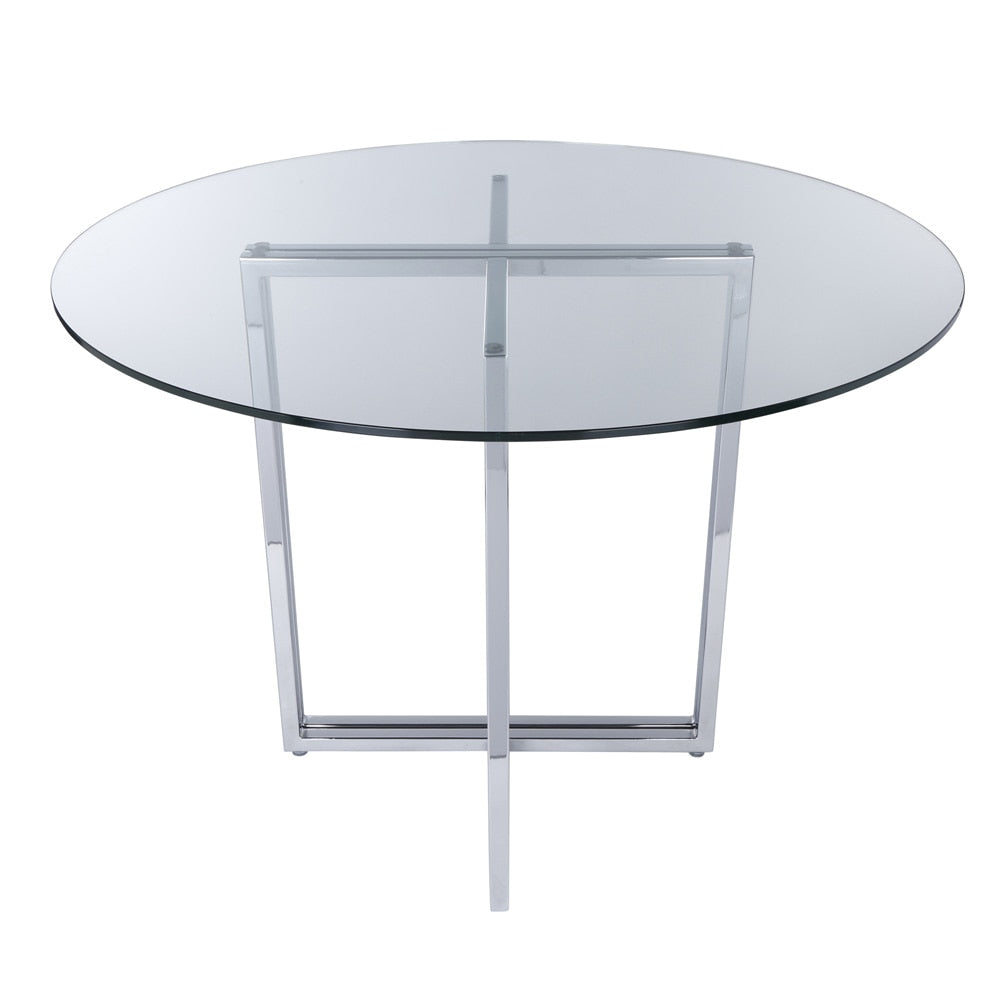 Euro Style - Legend 36in Round Table, Clear Tempered Glass/Chromed Steel Base - 81136CHRM-KIT veiw 2