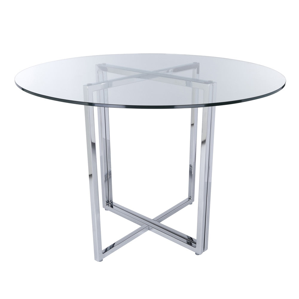 Euro Style - Legend 36in Round Table, Clear Tempered Glass/Chromed Steel Base - 81136CHRM-KIT veiw 3