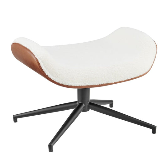 Euro Style - Lennart Leatherette and Fabric Ottoman, Ivory/Brown/Matte Black - 30347-IVRY veiw 2