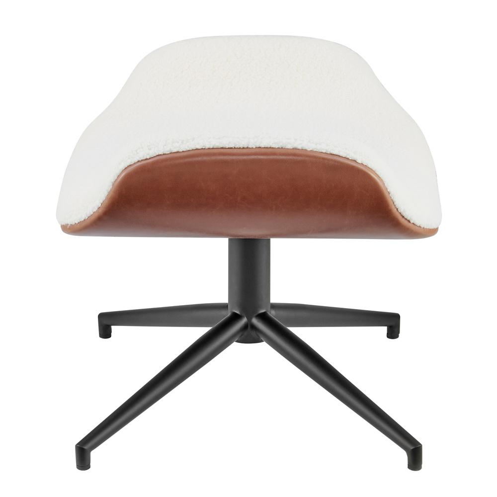 Euro Style - Lennart Leatherette and Fabric Ottoman, Ivory/Brown/Matte Black - 30347-IVRY veiw 3