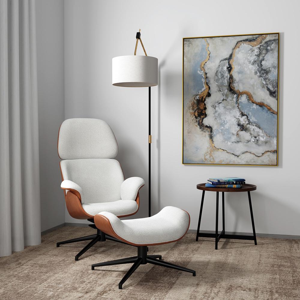Euro Style - Lennart Leatherette and Fabric Ottoman, Ivory/Brown/Matte Black - 30347-IVRY veiw 6