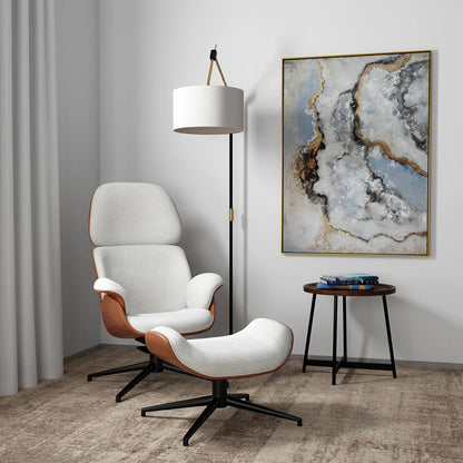 Euro Style - Lennart Leatherette and Fabric Ottoman, Ivory/Brown/Matte Black - 30347-IVRY veiw 6
