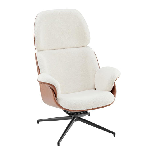 Euro Style - Lennart Leatherette and Fabric Swivel Lounge Chair, Brown/Ivory/Black - 30344IVRY-KIT veiw 2
