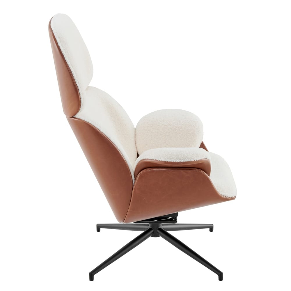 Euro Style - Lennart Leatherette and Fabric Swivel Lounge Chair, Brown/Ivory/Black - 30344IVRY-KIT veiw 3