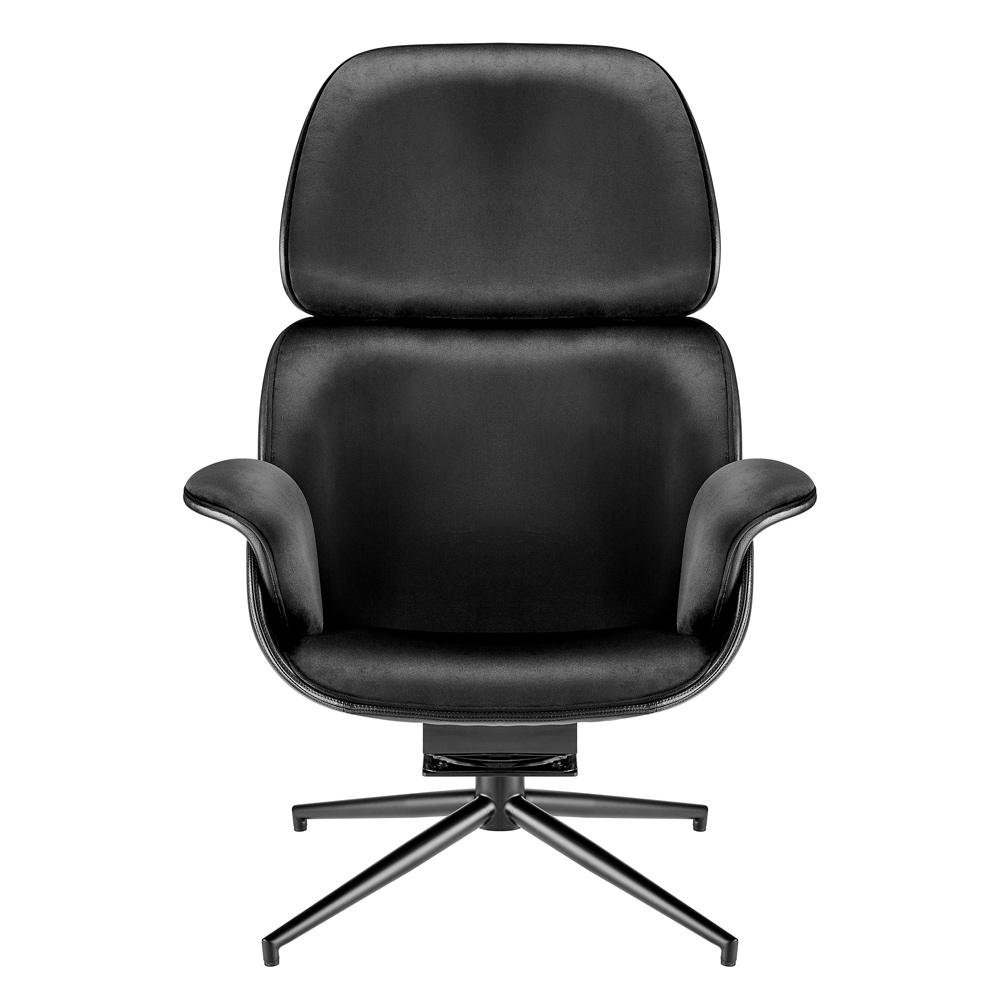 Euro Style - Lennart Leatherette and Velvet Swivel Lounge Chair, Black - 30345BLK-KIT veiw 1