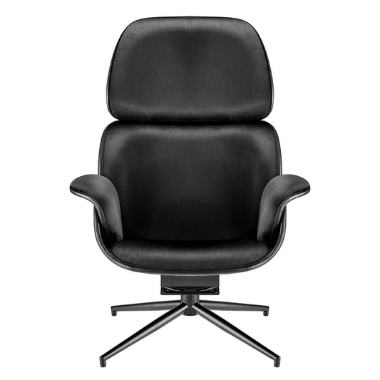Euro Style - Lennart Leatherette and Velvet Swivel Lounge Chair, Black - 30345BLK-KIT veiw 1