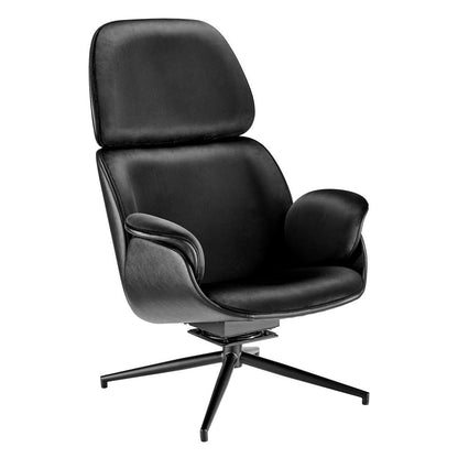 Euro Style - Lennart Leatherette and Velvet Swivel Lounge Chair, Black - 30345BLK-KIT veiw 2