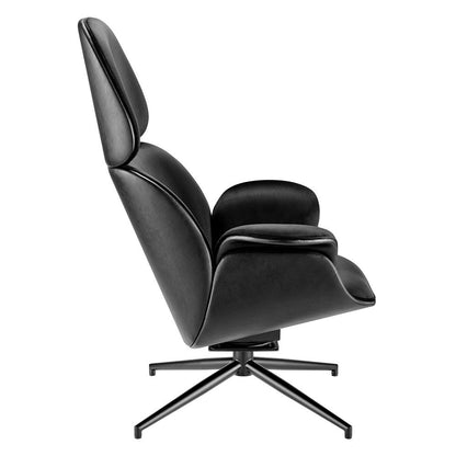 Euro Style - Lennart Leatherette and Velvet Swivel Lounge Chair, Black - 30345BLK-KIT veiw 3