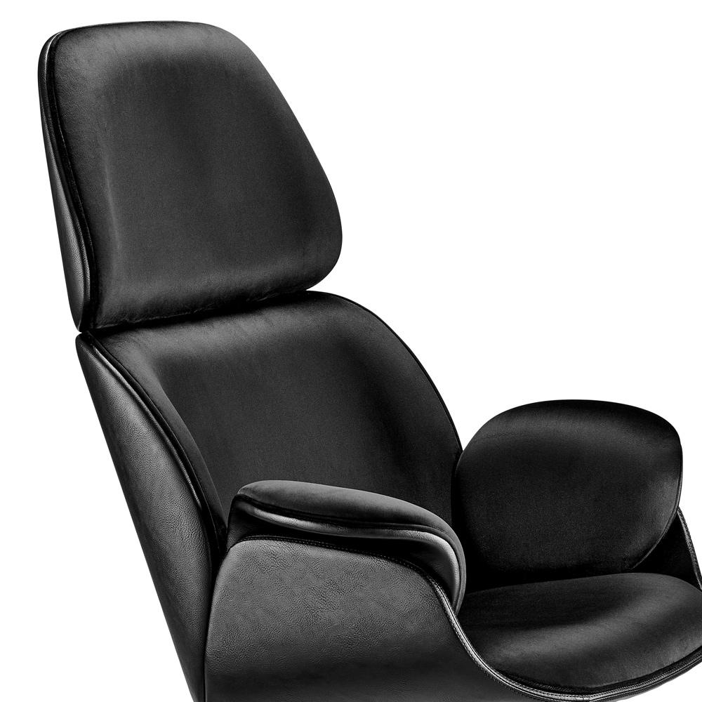 Euro Style - Lennart Leatherette and Velvet Swivel Lounge Chair, Black - 30345BLK-KIT veiw 6