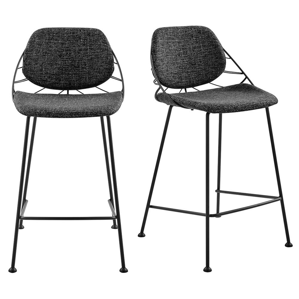 Euro Style - Linnea Fabric Counter Stools, Black/Matte Black - Set of 2 - 30566BLK veiw 1