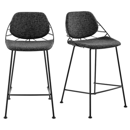 Euro Style - Linnea Fabric Counter Stools, Black/Matte Black - Set of 2 - 30566BLK veiw 1