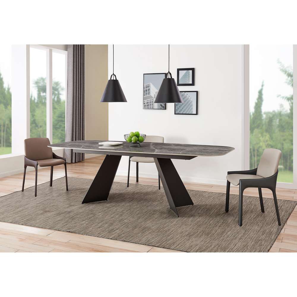 Euro Style - Lizarte 93in Table in Gray Ceramic with Matte Dark Gray Base - 38968GRY-KIT veiw 5