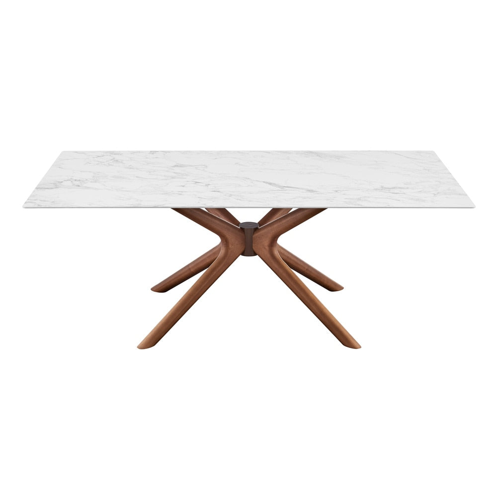 Euro Style - Maurice 79inW Rectangle Dining Table, White Ceramic/Walnut - 30962WHT-KIT veiw 1