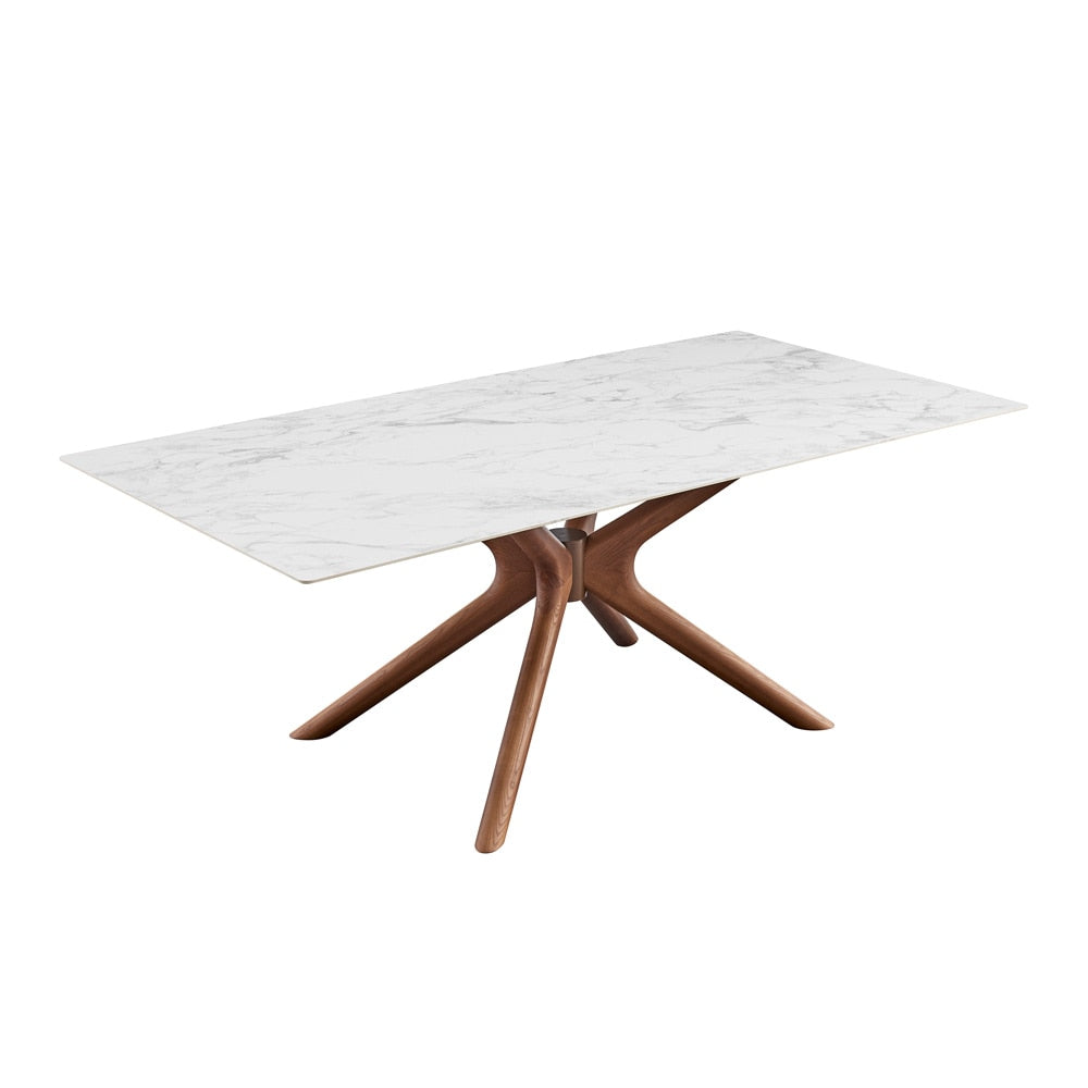 Euro Style - Maurice 79inW Rectangle Dining Table, White Ceramic/Walnut - 30962WHT-KIT veiw 2