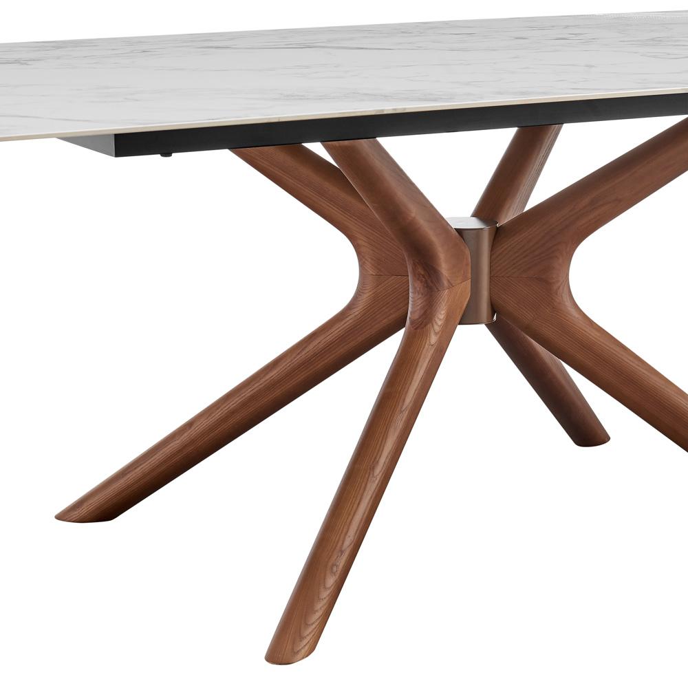 Euro Style - Maurice 79inW Rectangle Dining Table, White Ceramic/Walnut - 30962WHT-KIT veiw 4
