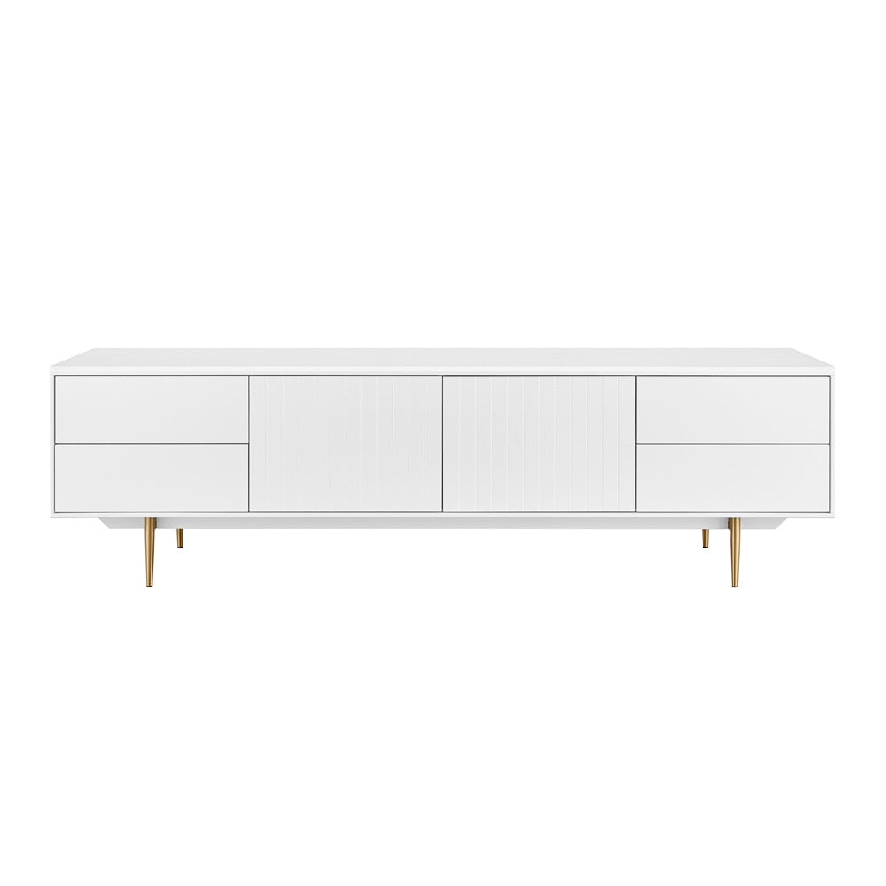 Euro Style - Norna 79inW Media Stand, Matte White/Brass - 31072WHT-KIT veiw 1