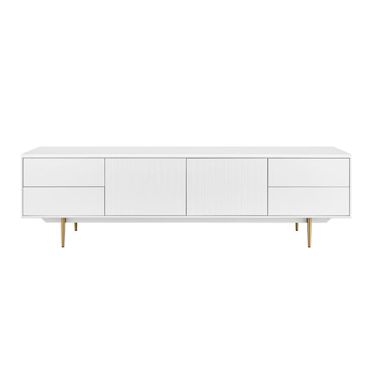Euro Style - Norna 79inW Media Stand, Matte White/Brass - 31072WHT-KIT veiw 1