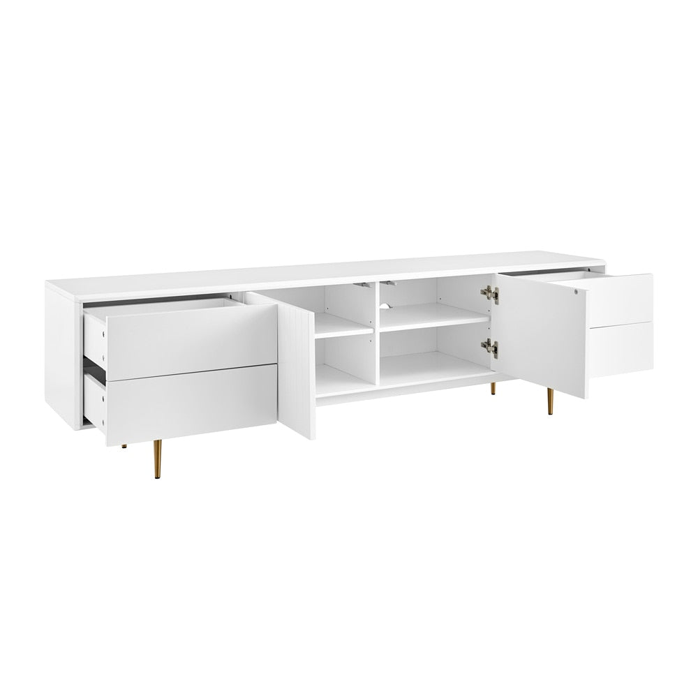 Euro Style - Norna 79inW Media Stand, Matte White/Brass - 31072WHT-KIT veiw 3