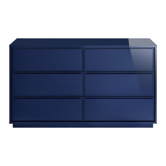 Euro Style - Tresero 55inW 6-Drawer Sideboard, High Gloss Deep Blue - 90649BLU-KIT view 1