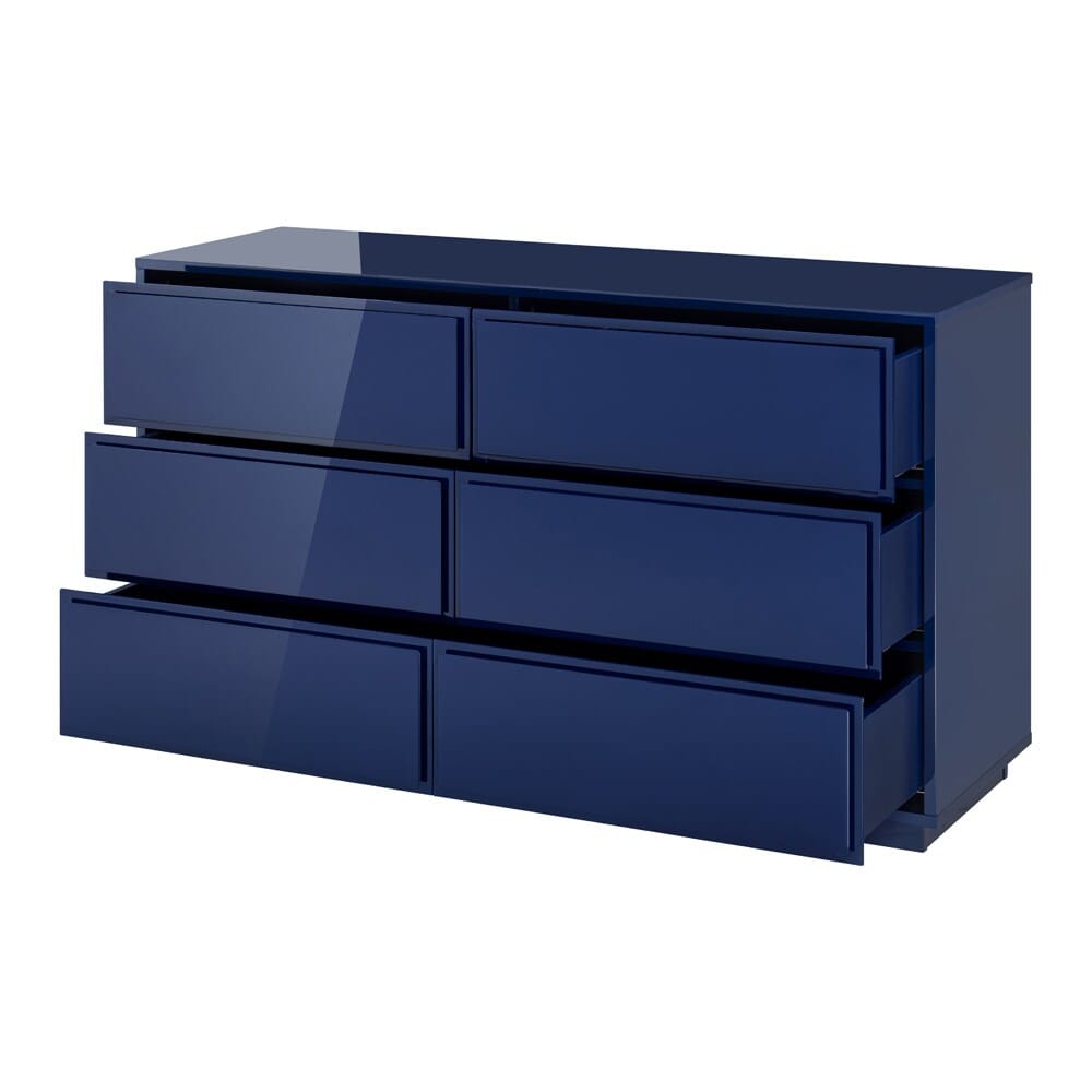 Euro Style - Tresero 55inW 6-Drawer Sideboard, High Gloss Deep Blue - 90649BLU-KIT view 2