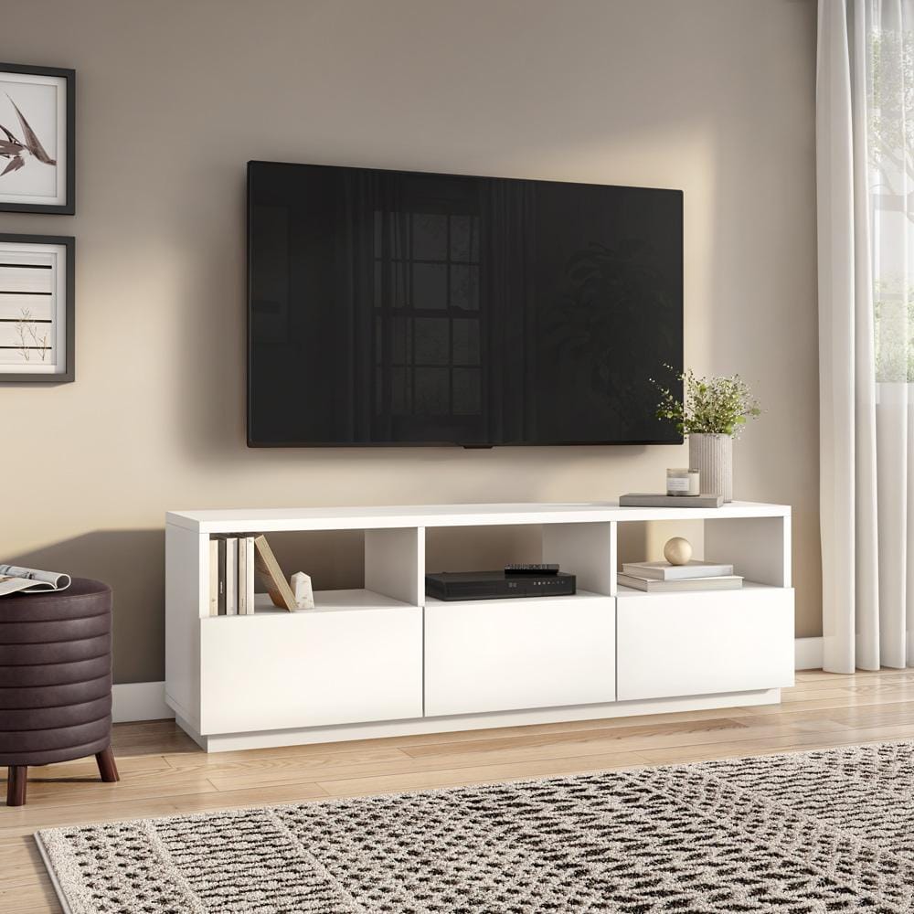 Euro Style - Tresero 70inW 3-Drawer Media Stand, High Gloss White - 90643WHT-KIT veiw 5