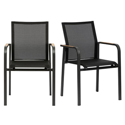 Euro Style - Tristan Stackable Outdoor Armchairs, Black Mesh/Anthracite - Set of 2 - 90578-BLK veiw 1