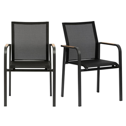Euro Style - Tristan Stackable Outdoor Armchairs, Black Mesh/Anthracite - Set of 2 - 90578-BLK veiw 1
