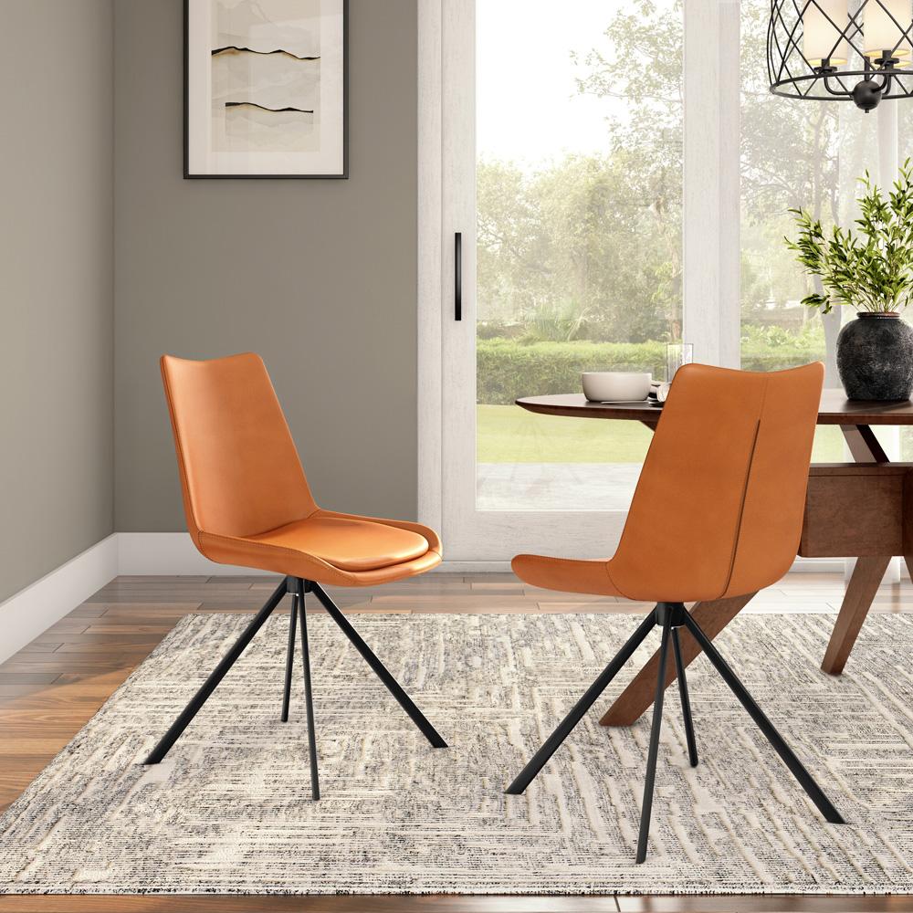 Euro Style - Vind Faux Leather Swivel Side Chair, Cognac/Black - 30920-COG veiw 7