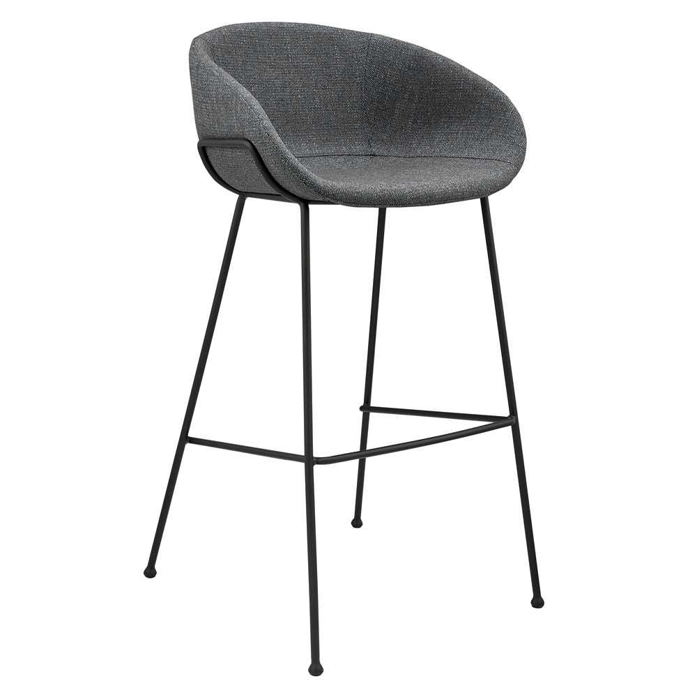Euro Style - Zach Bar Stool In Gray-Blue Fabric and Matte Black Legs (Set of 2) - 30495GRYBLU veiw 2