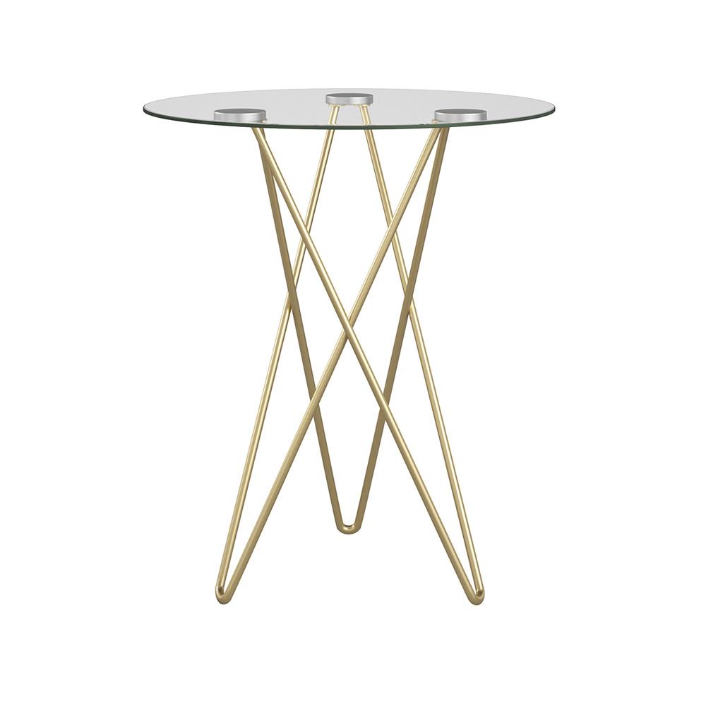 Euro Style - Zoey 20in Round Side Table, Clear Tempered Glass/Matte Brushed Gold Base - 21249 veiw 1