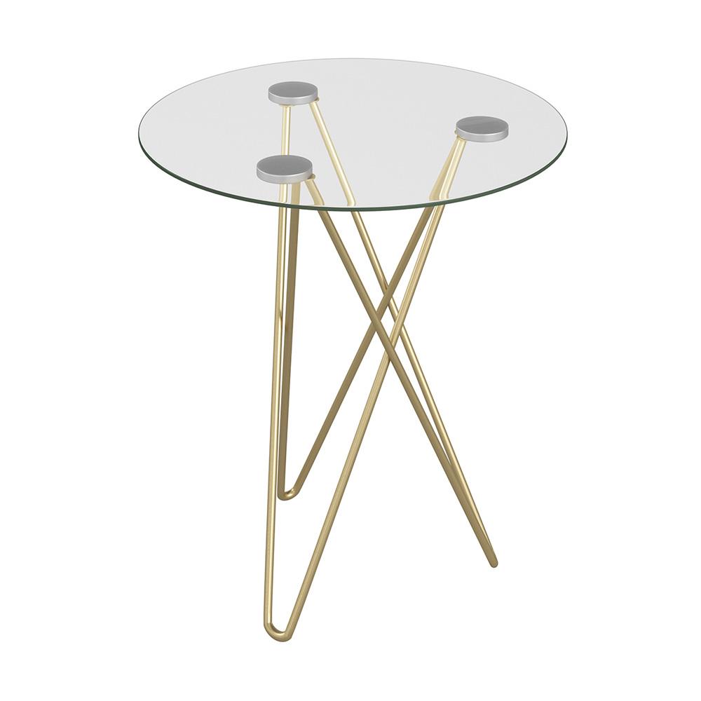 Euro Style - Zoey 20in Round Side Table, Clear Tempered Glass/Matte Brushed Gold Base - 21249 veiw 2