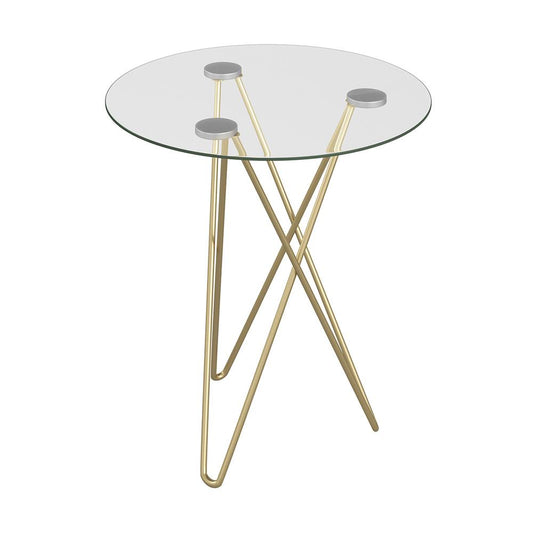 Euro Style - Zoey 20in Round Side Table, Clear Tempered Glass/Matte Brushed Gold Base - 21249 veiw 2