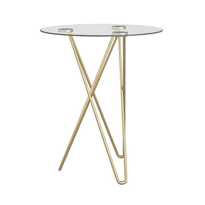 Euro Style - Zoey 20in Round Side Table, Clear Tempered Glass/Matte Brushed Gold Base - 21249 veiw 3