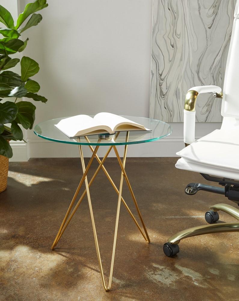 Euro Style - Zoey 20in Round Side Table, Clear Tempered Glass/Matte Brushed Gold Base - 21249 veiw 7