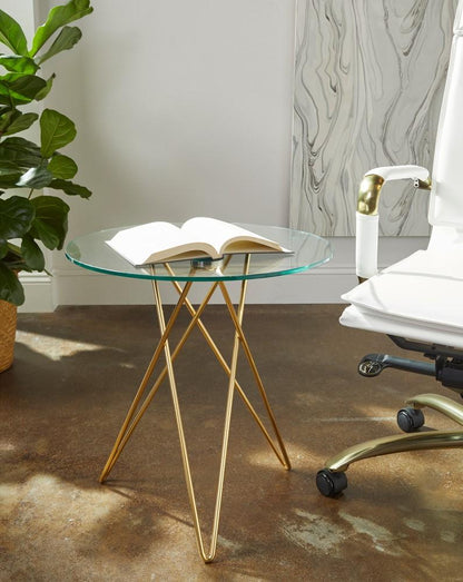 Euro Style - Zoey 20in Round Side Table, Clear Tempered Glass/Matte Brushed Gold Base - 21249 veiw 7
