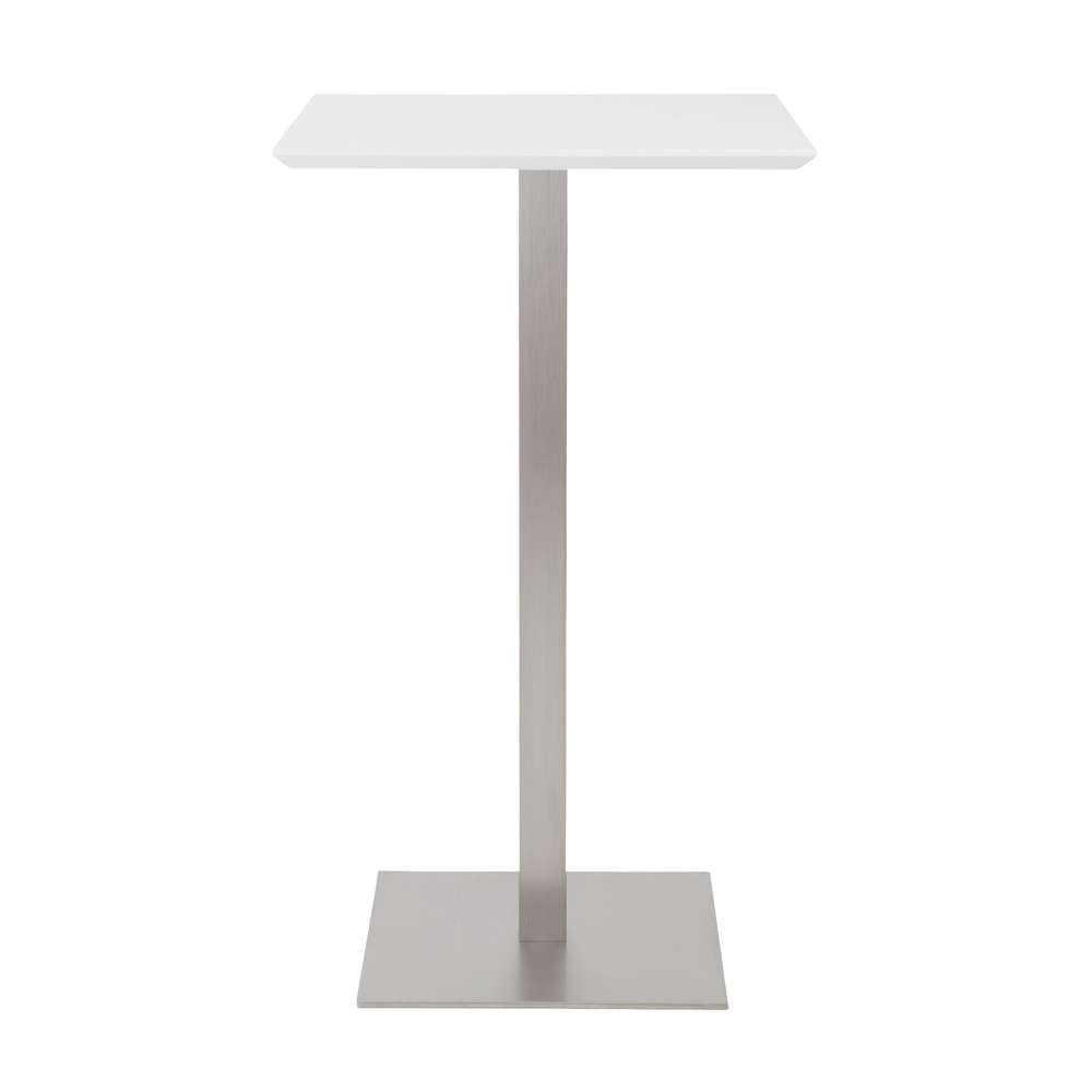 Euro Style - Elodie-B 24in Bar Table in Matte White with Brushed Stainless Steel Column and Base - 38780MTWHT-KIT veiw 1