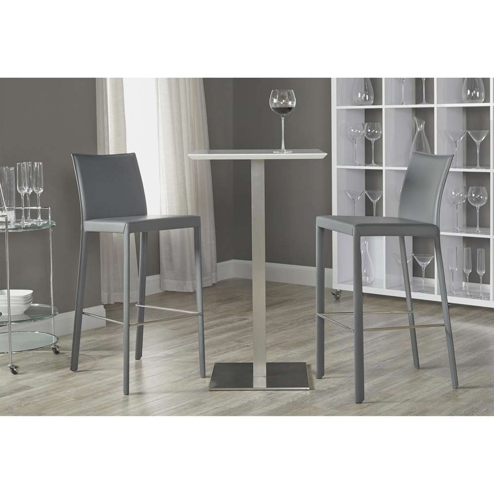 Euro Style - Elodie-B 24in Bar Table in Matte White with Brushed Stainless Steel Column and Base - 38780MTWHT-KIT veiw 6