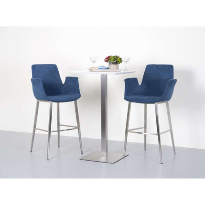 Euro Style - Elodie-B 24in Bar Table in Matte White with Brushed Stainless Steel Column and Base - 38780MTWHT-KIT veiw 8