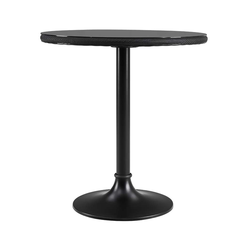 Euro Style - Erlend 30in Bistro Table Tempered Glass Top Over Black Textylene Mesh with Black Column and Base - 90402BLK-KIT veiw 1